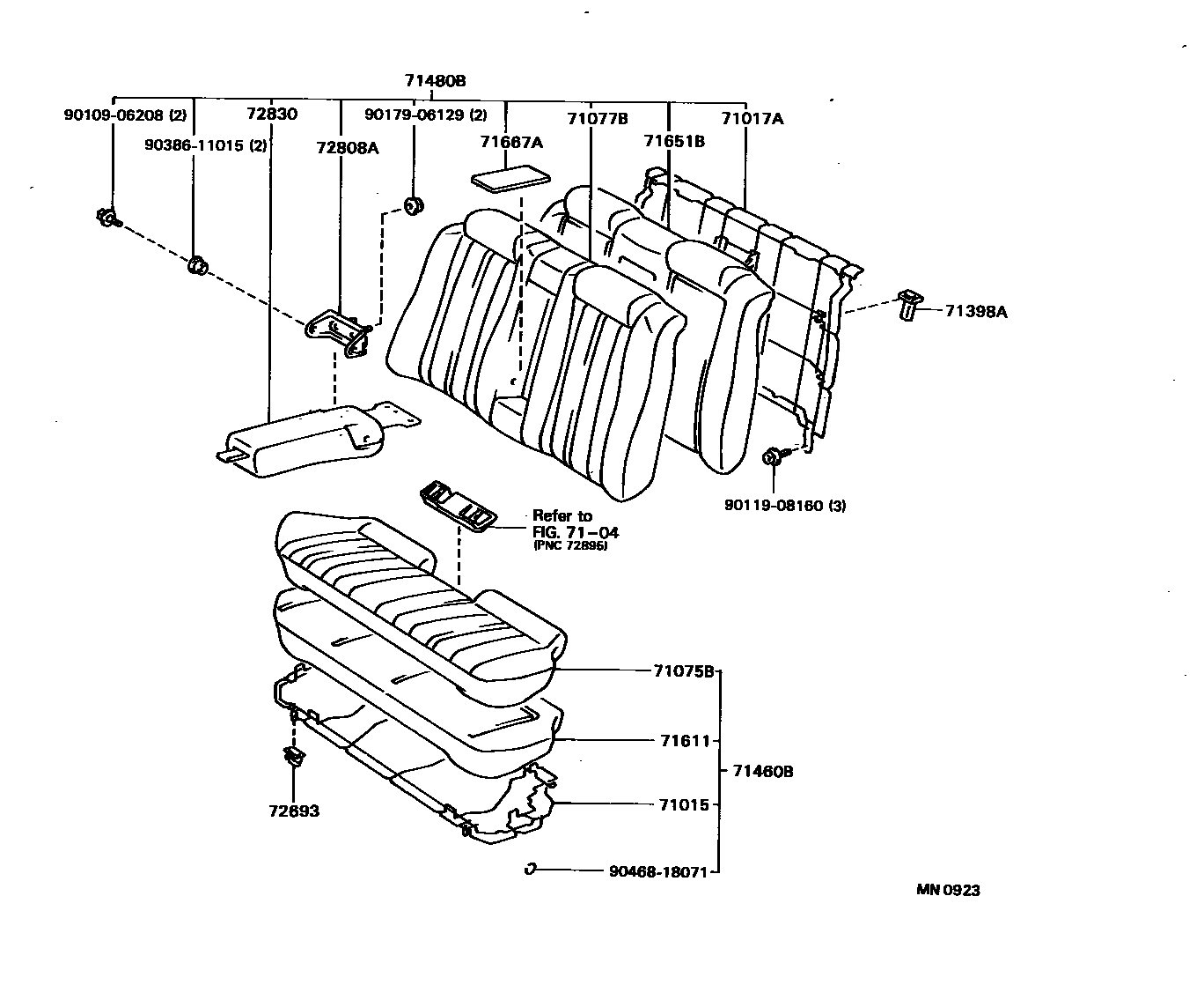 Toyota CAMRY 后排座椅和座椅滑轨 EPC diagram — MN0923