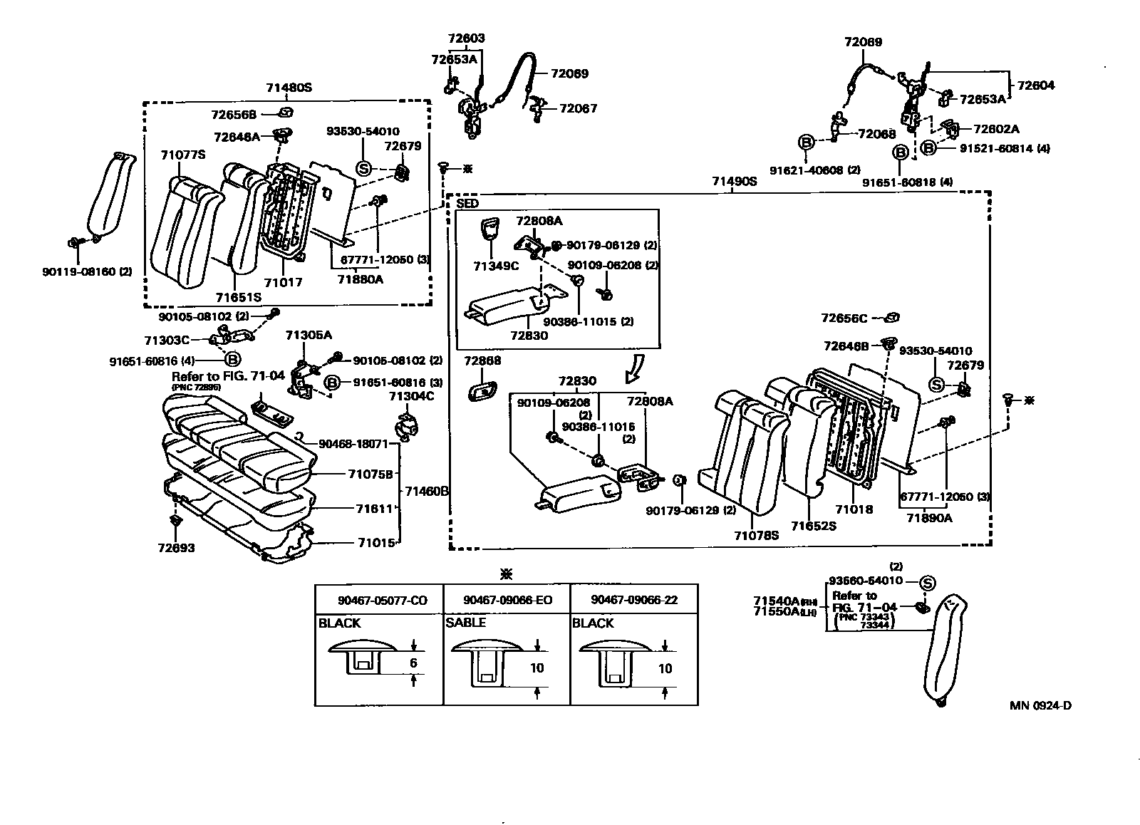 Toyota CAMRY 后排座椅和座椅滑轨 EPC diagram — MN0924D