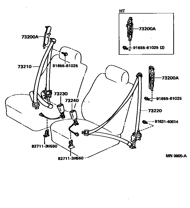 Toyota CAMRY 安全带和儿童保护座椅 EPC diagram — MN0905A