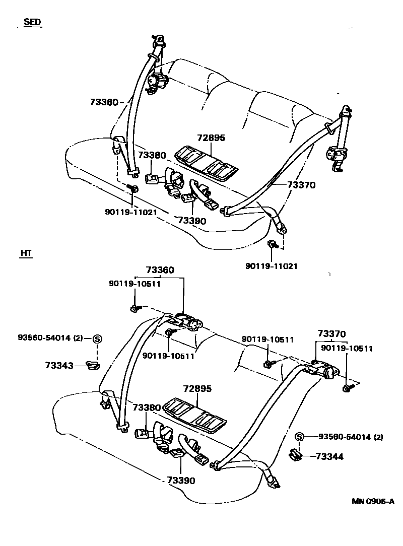 Toyota CAMRY 安全带和儿童保护座椅 EPC diagram — MN0906A