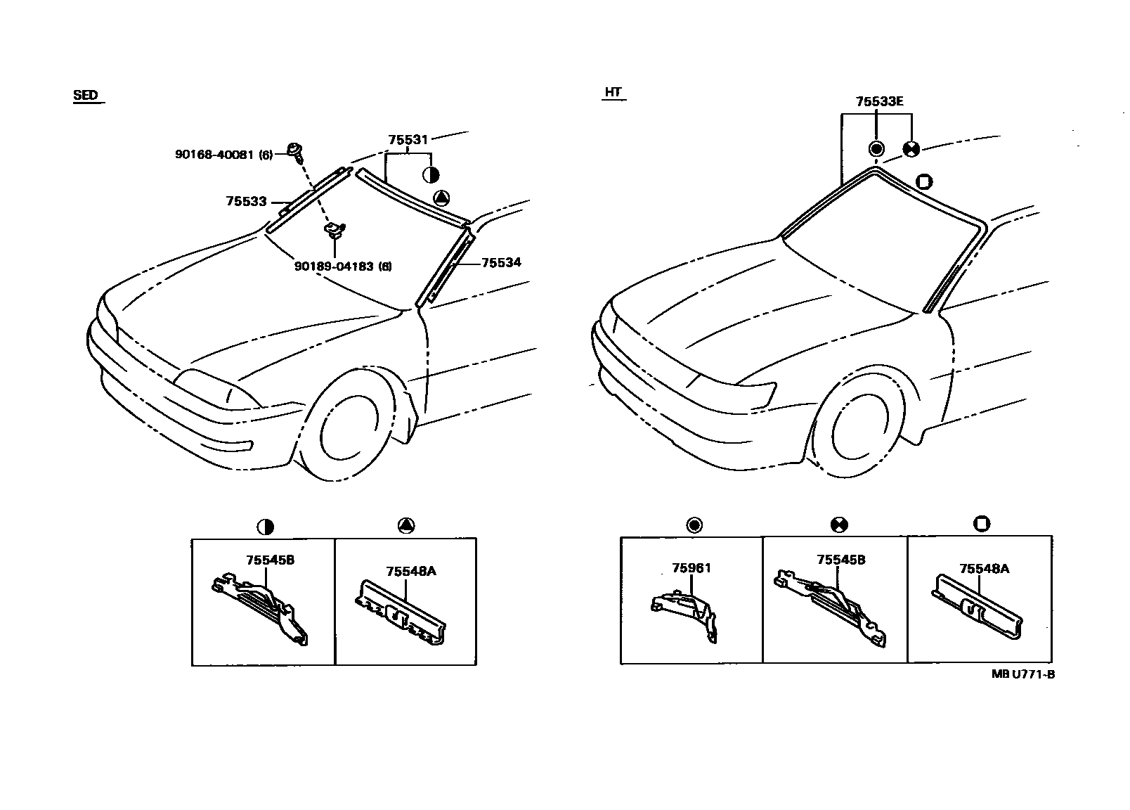 Toyota CAMRY 前防护条 EPC diagram — MBU771B