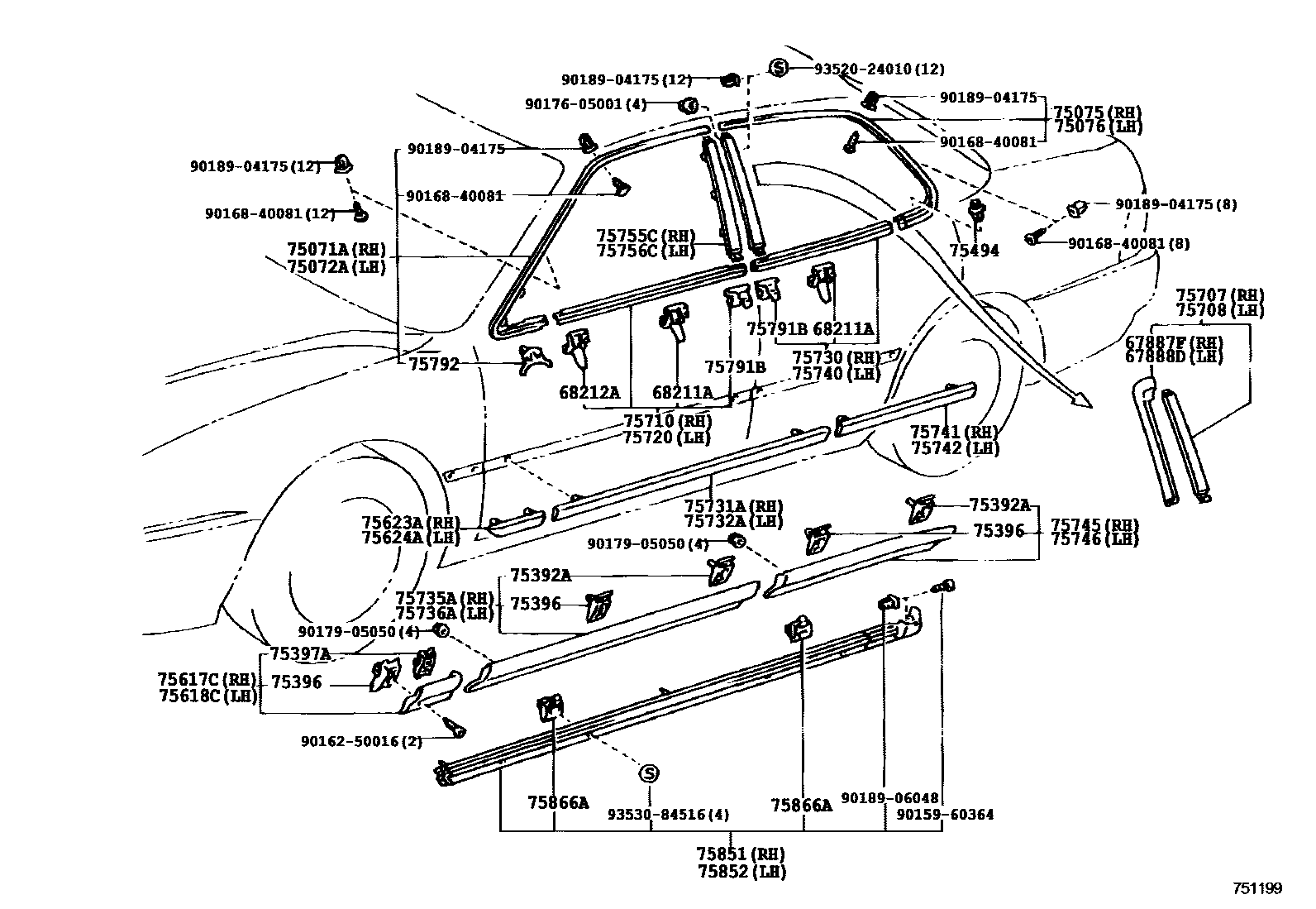 Toyota CAMRY 侧防护条 EPC diagram — 751199B