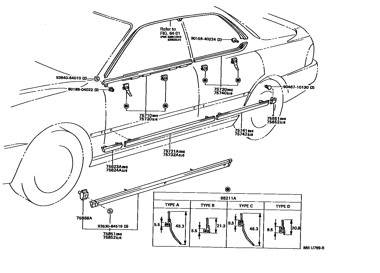 Toyota CAMRY 侧防护条 EPC diagram — MBU799B