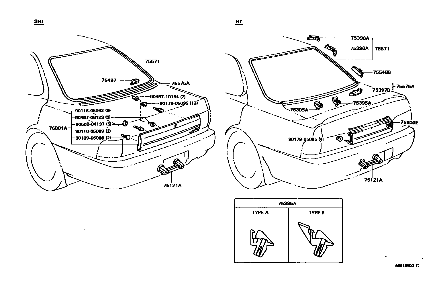 Toyota CAMRY 后防护条 EPC diagram — MBU800C