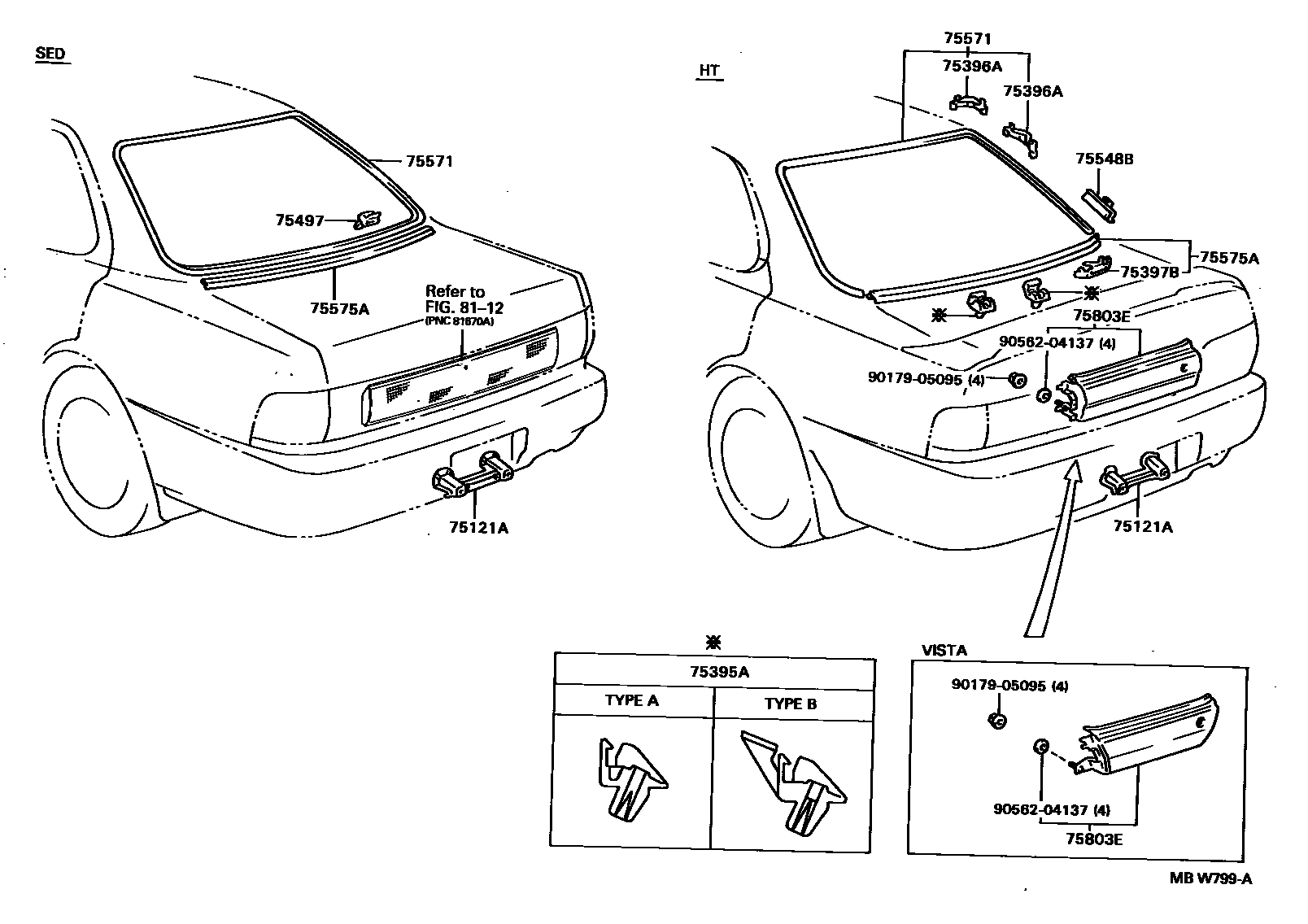 Toyota CAMRY 后防护条 EPC diagram — MBW799A