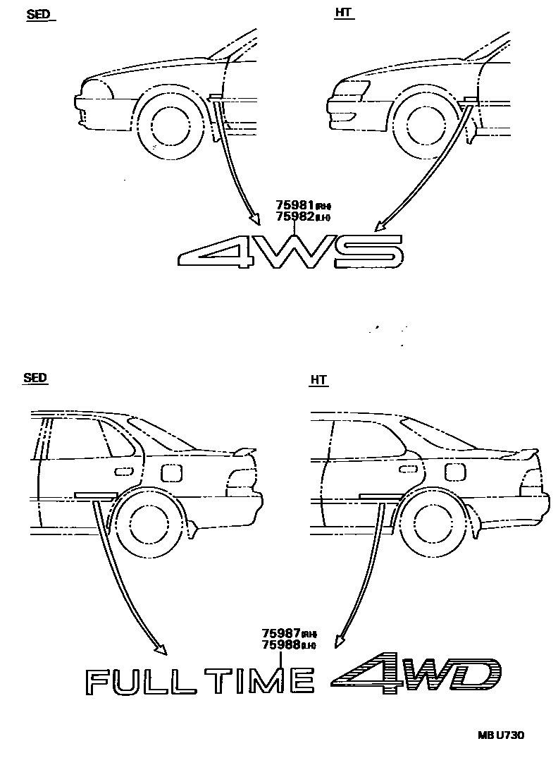 Toyota CAMRY 车身镶条 EPC diagram — MBU730