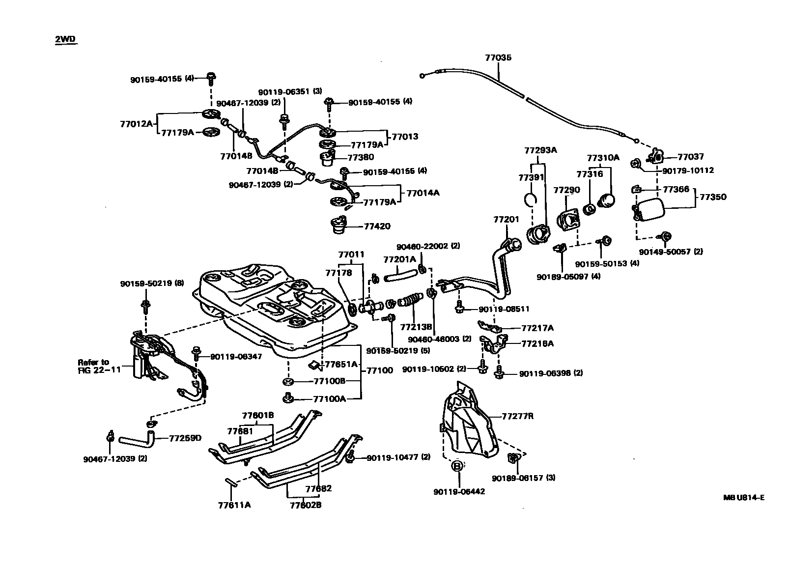Toyota CAMRY 燃油箱和燃油管 EPC diagram — MBU814E