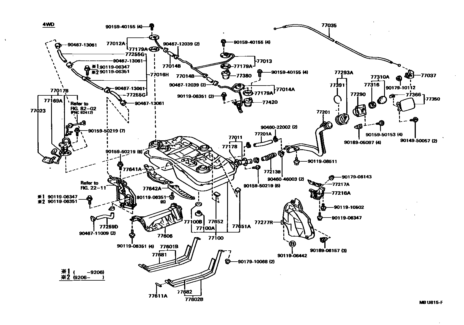 Toyota CAMRY 燃油箱和燃油管 EPC diagram — MBU815F