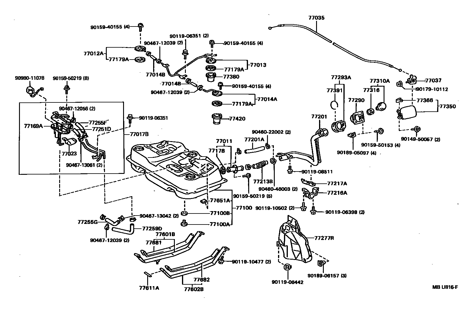 Toyota CAMRY 燃油箱和燃油管 EPC diagram — MBU816F