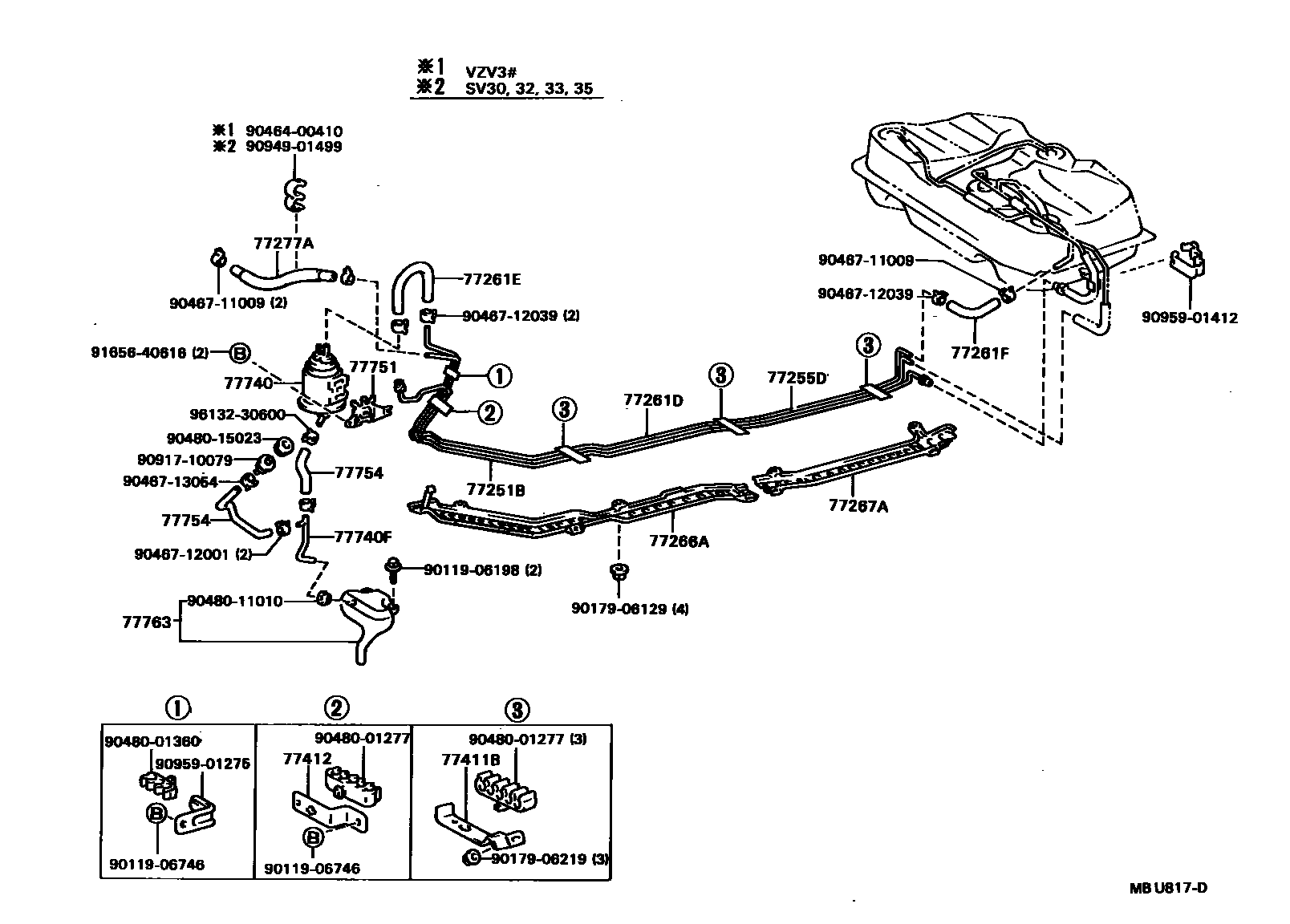 Toyota CAMRY 燃油箱和燃油管 EPC diagram — MBU817D