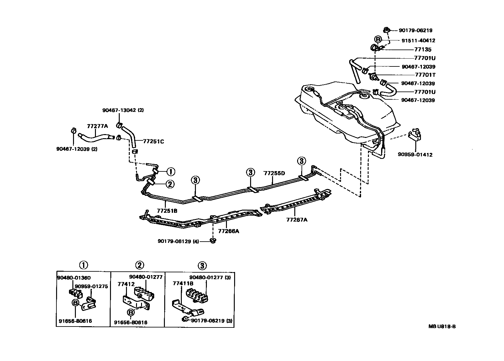 Toyota CAMRY 燃油箱和燃油管 EPC diagram — MBU818B