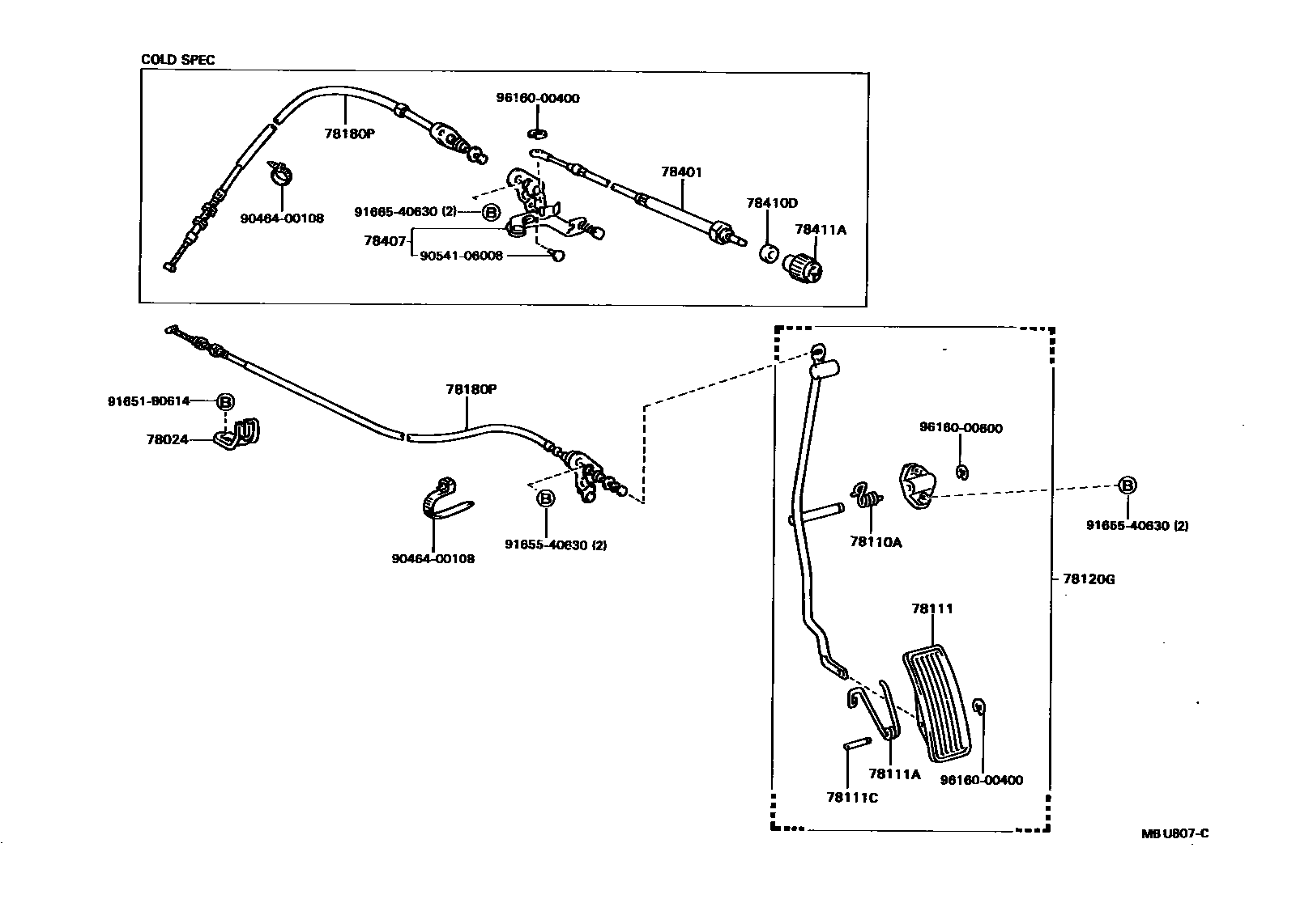 Toyota CAMRY accelerator pedal connecting rod EPC diagram — MBU807C