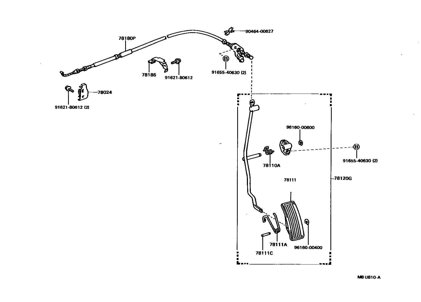 Toyota CAMRY accelerator pedal connecting rod EPC diagram — MBU810A