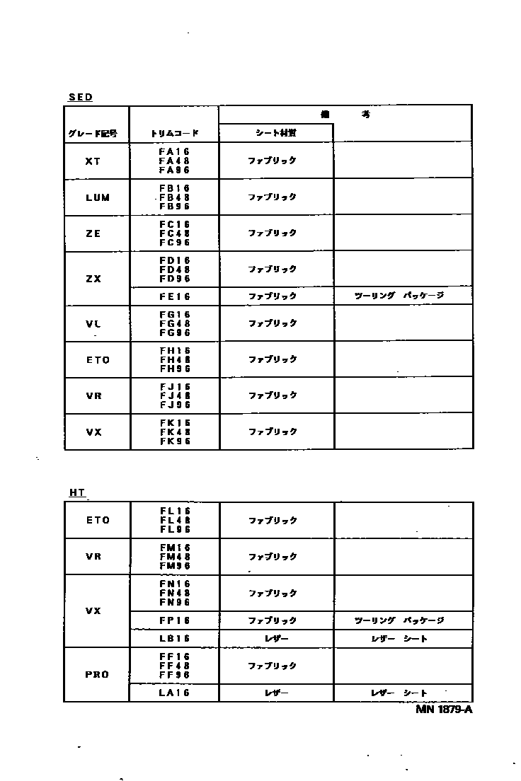 Toyota CAMRY 颜色判定表 EPC diagram — MN1879A