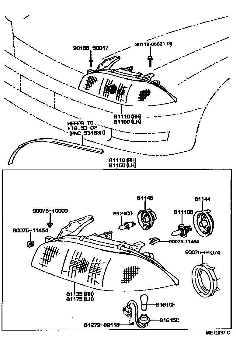 Toyota CAMRY Headlamp EPC diagram — MEQ637C