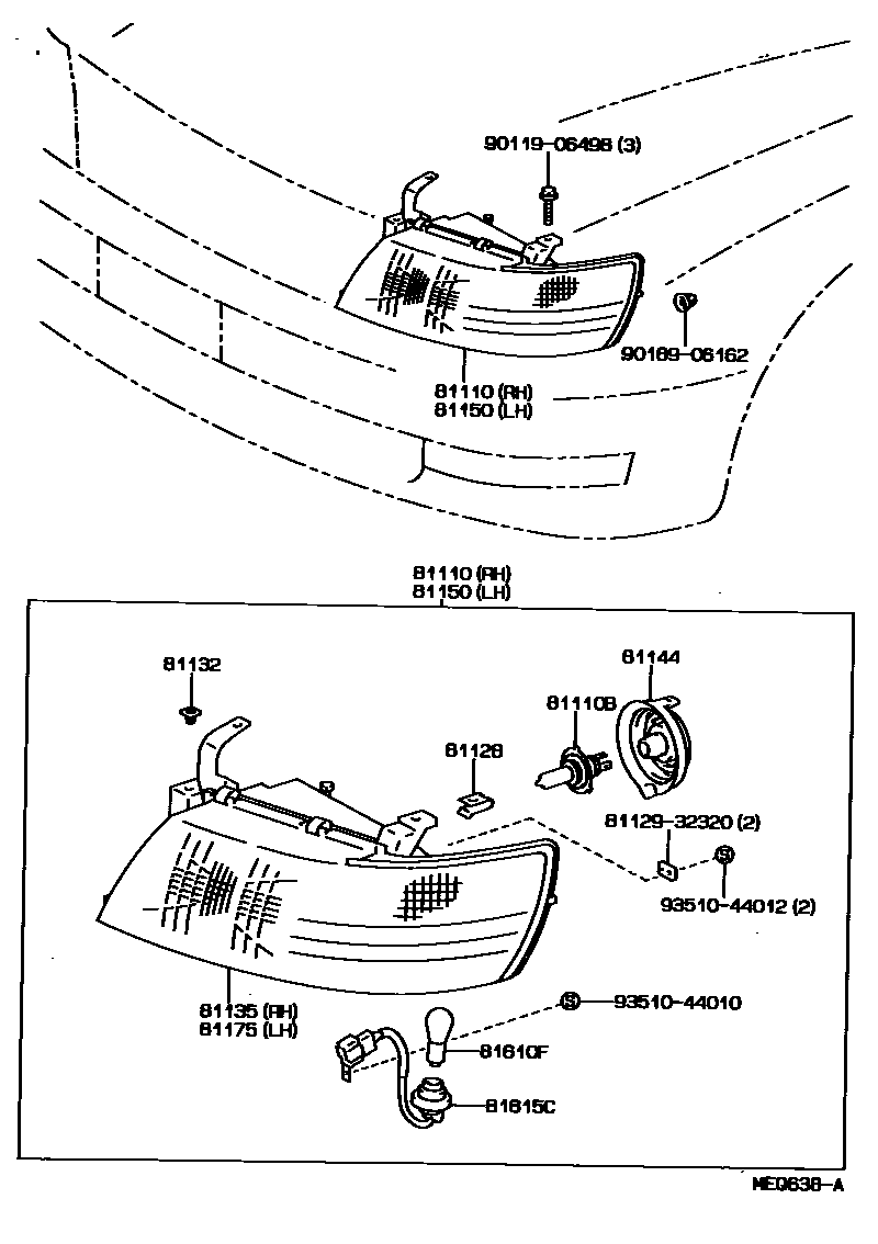 Toyota CAMRY Headlamp EPC diagram — MEQ638A