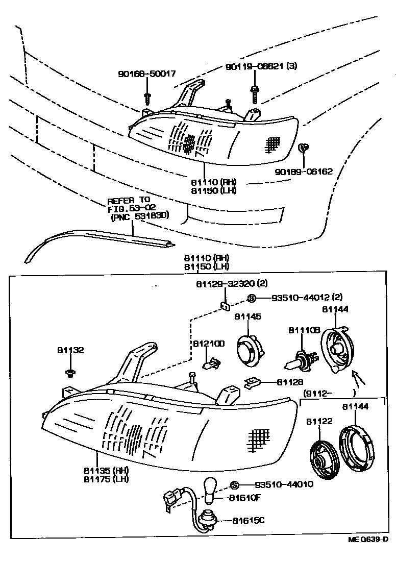 Toyota CAMRY Headlamp EPC diagram — MEQ639D