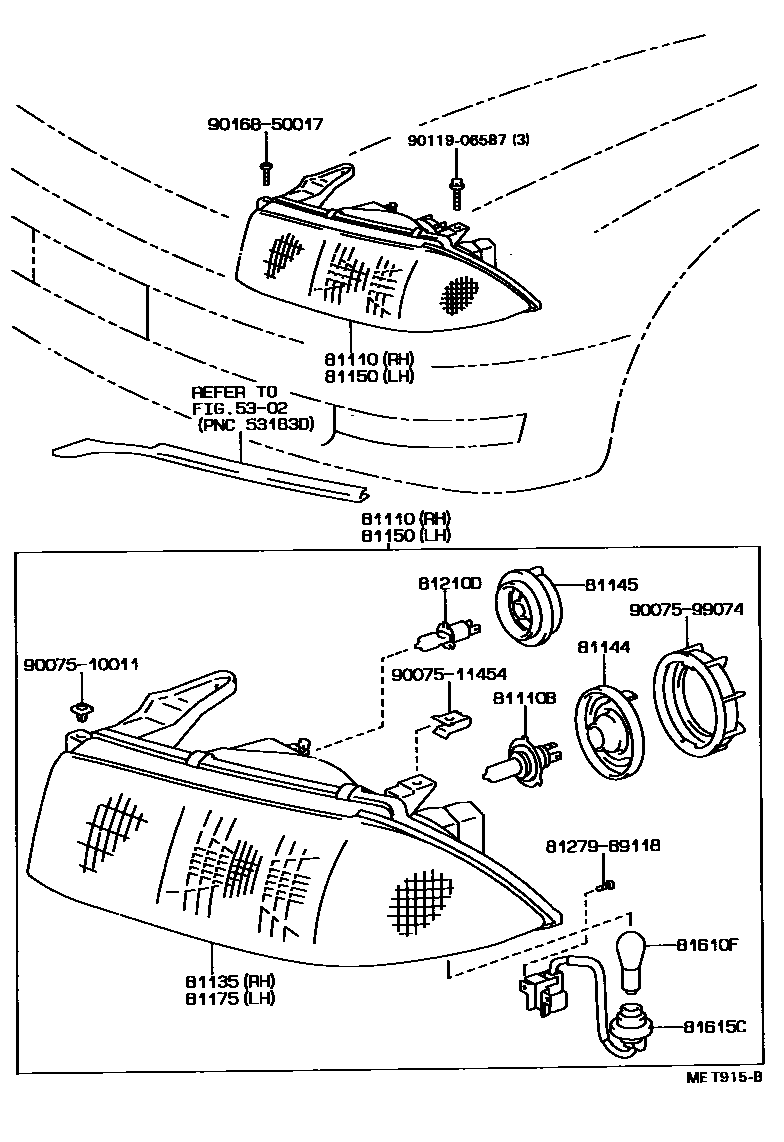 Toyota CAMRY Headlamp EPC diagram — MET915B