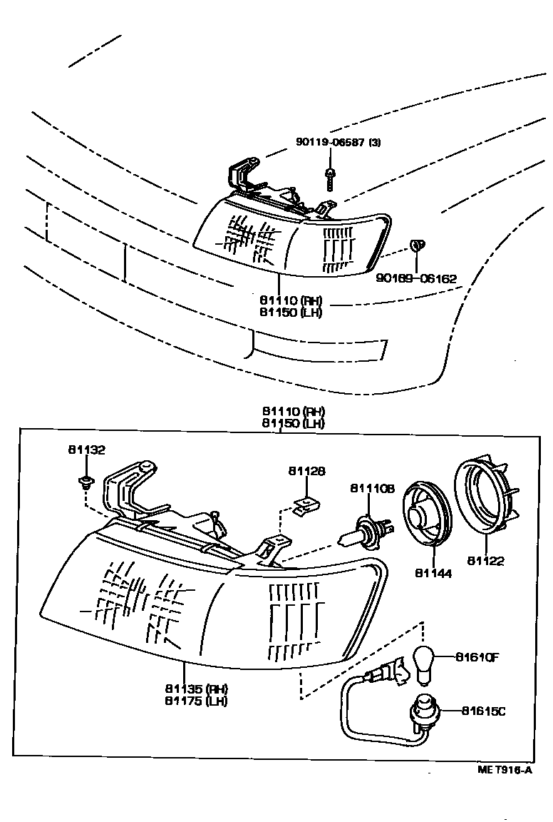 Toyota CAMRY Headlamp EPC diagram — MET916A