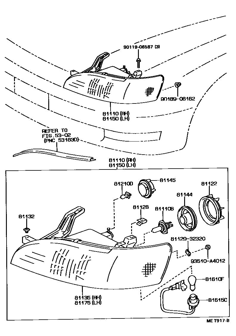 Toyota CAMRY Headlamp EPC diagram — MET917B