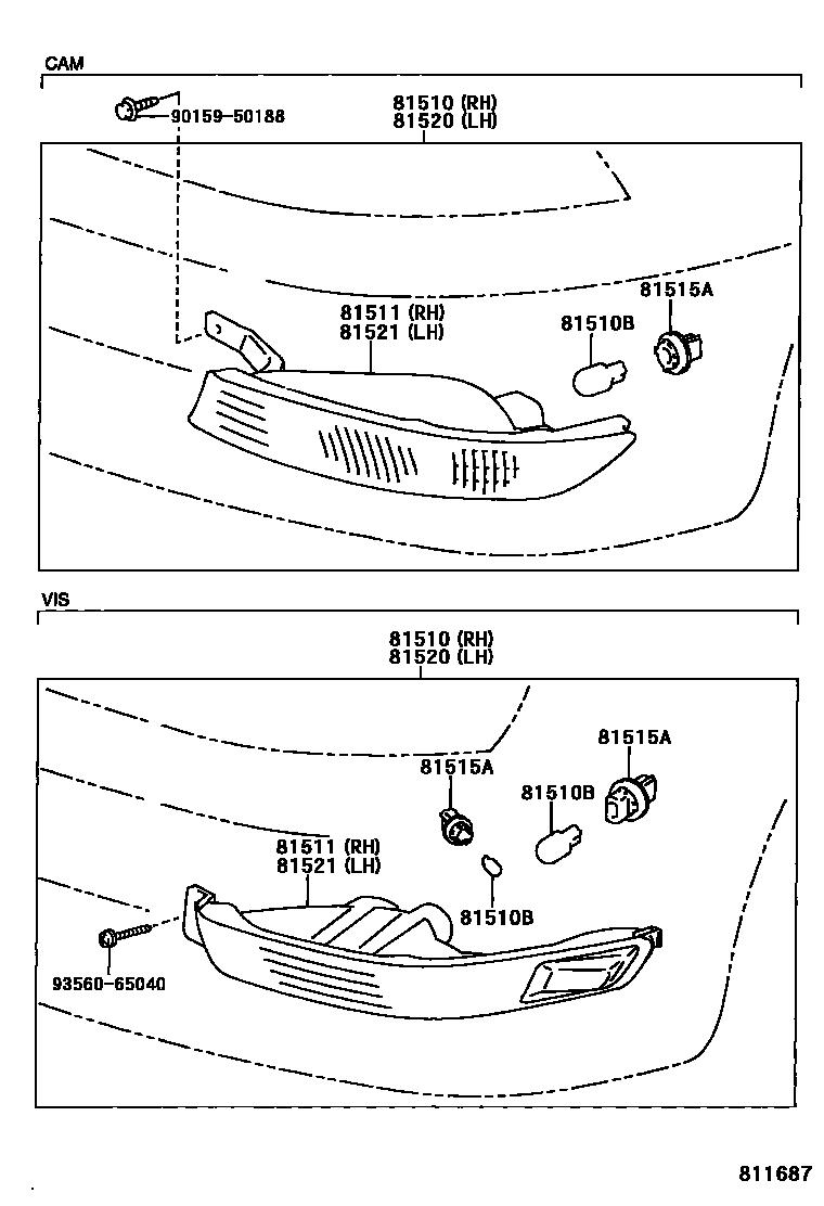 Toyota CAMRY 前转向灯 EPC diagram — 811687