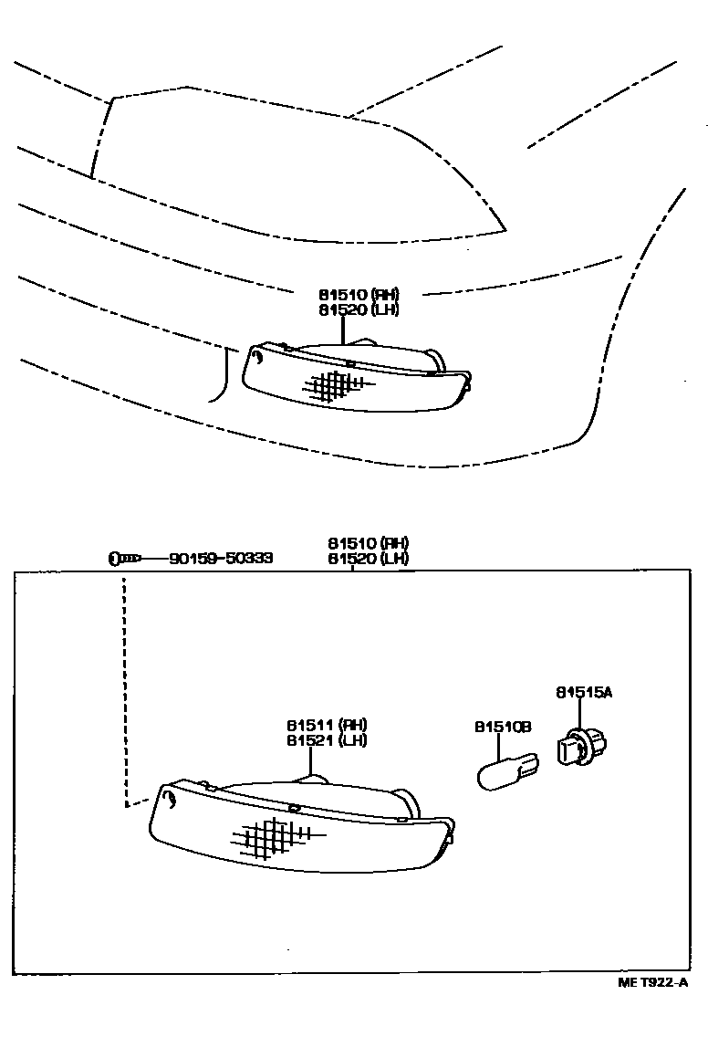 Toyota CAMRY 前转向灯 EPC diagram — MET922A