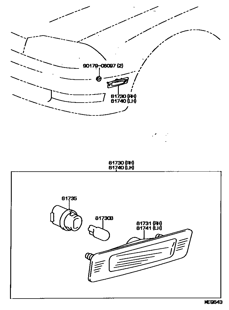 Toyota CAMRY Side Turn Signal & Outer Mirror Lamp EPC diagram — MEQ643