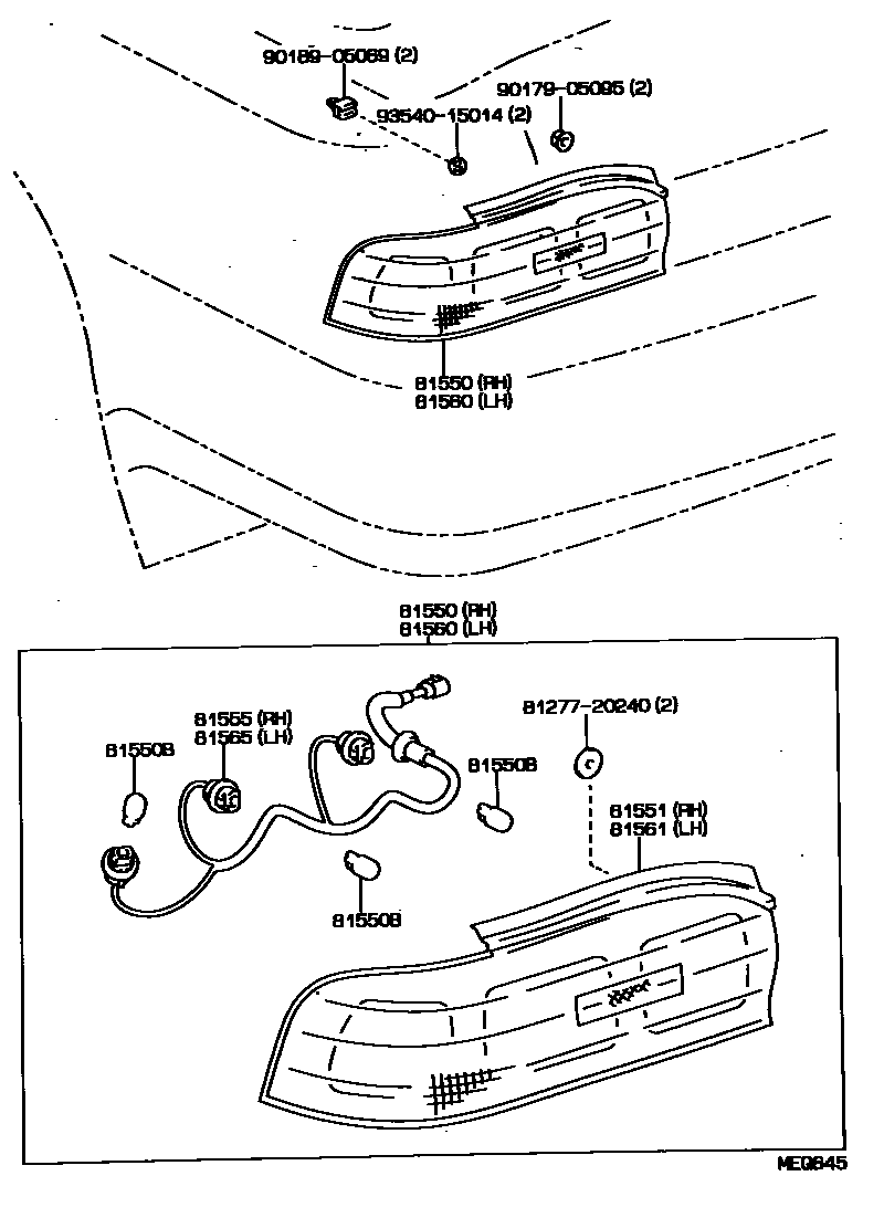 Toyota CAMRY 后组合灯 EPC diagram — MEQ645