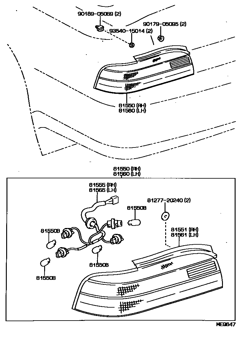 Toyota CAMRY 后组合灯 EPC diagram — MEQ647