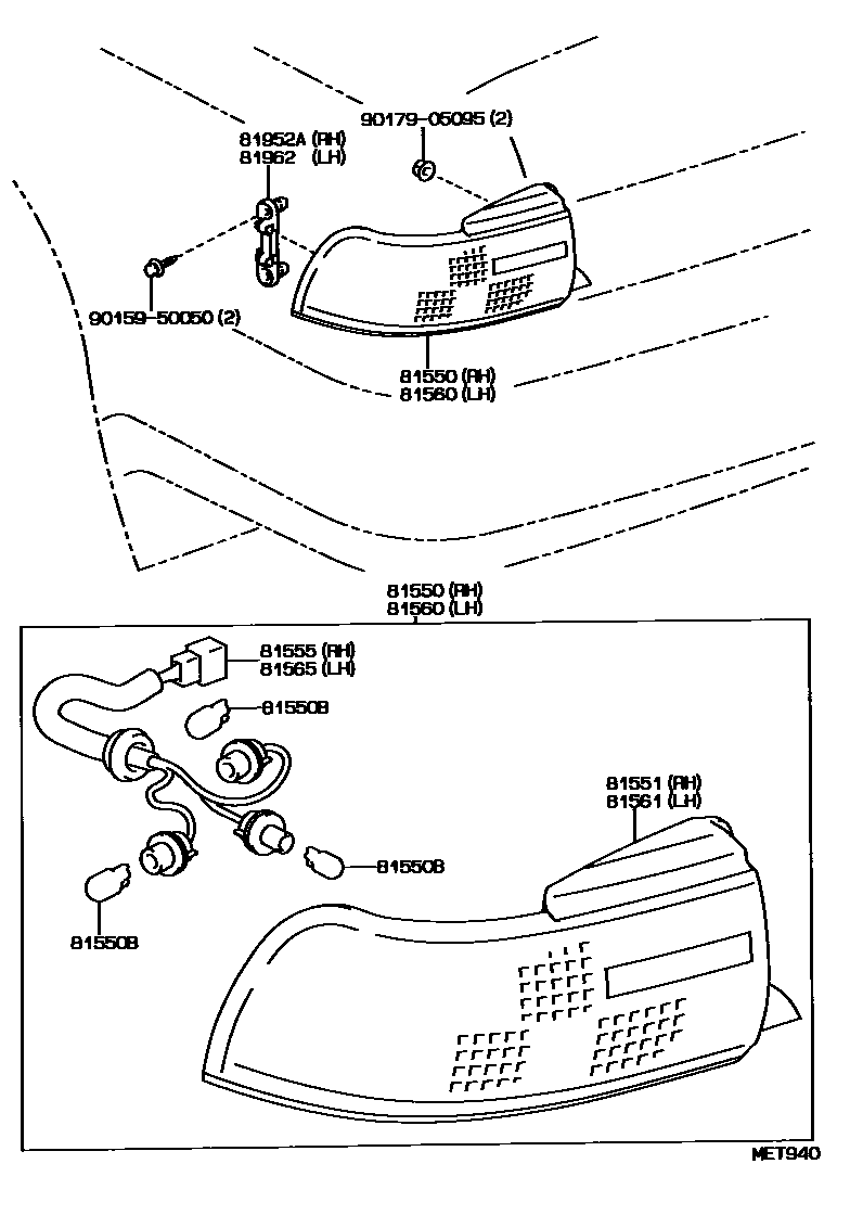 Toyota CAMRY 后组合灯 EPC diagram — MET940