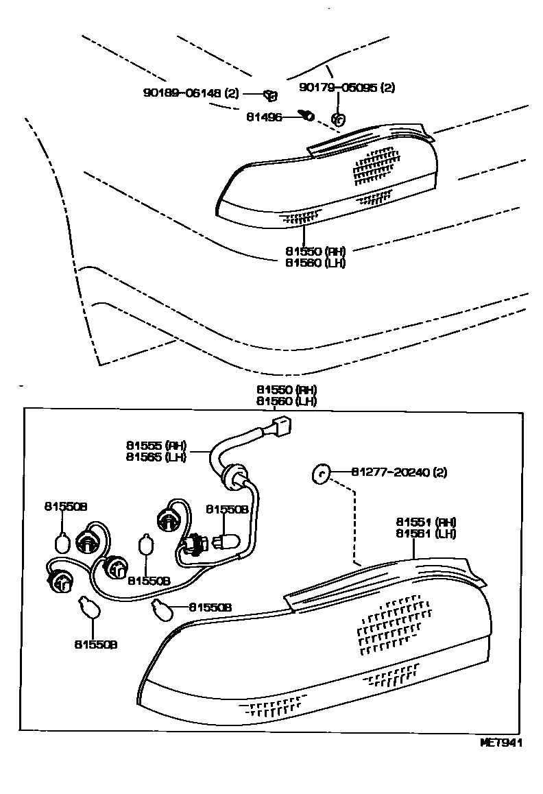 Toyota CAMRY 后组合灯 EPC diagram — MET941