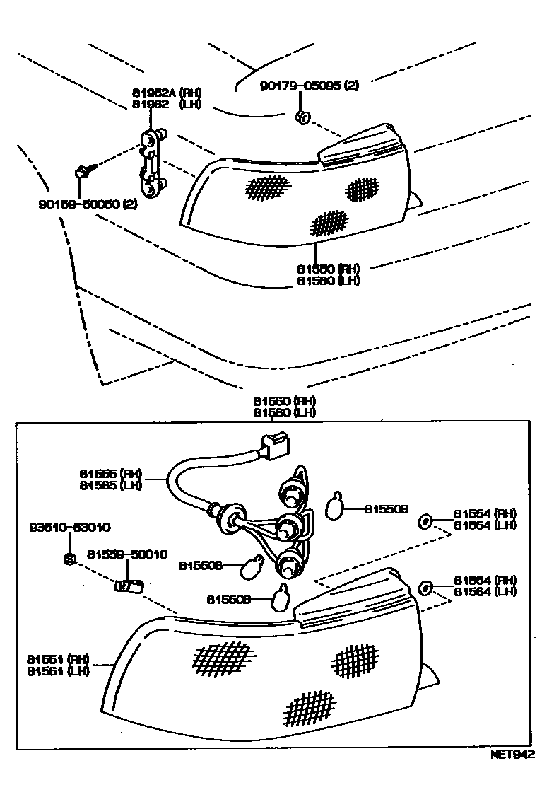 Toyota CAMRY 后组合灯 EPC diagram — MET942