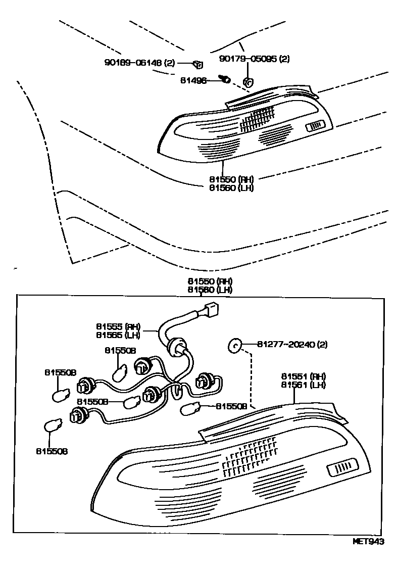 Toyota CAMRY 后组合灯 EPC diagram — MET943