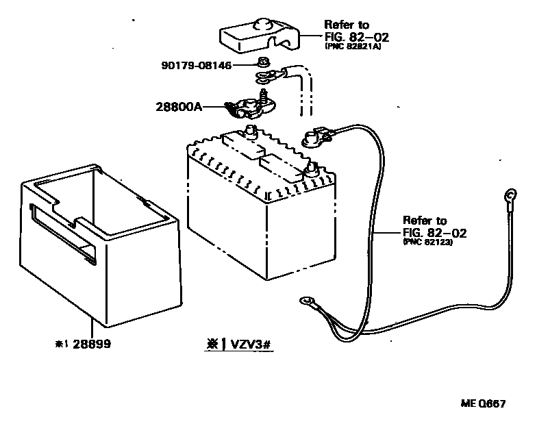 Toyota CAMRY 蓄电池和蓄电池电缆 EPC diagram — MEQ667