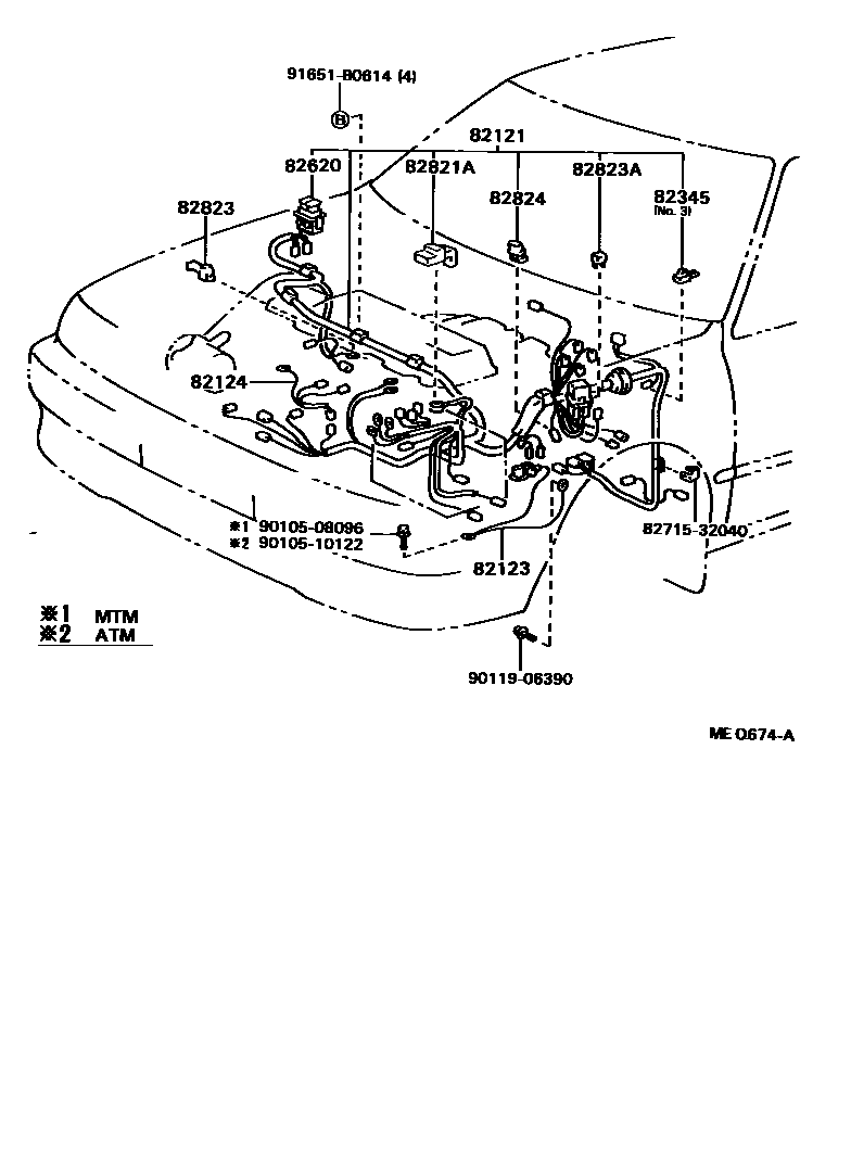 Toyota CAMRY 线束和卡夹 EPC diagram — MEQ674A