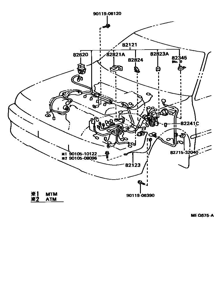 Toyota CAMRY 线束和卡夹 EPC diagram — MEQ675A