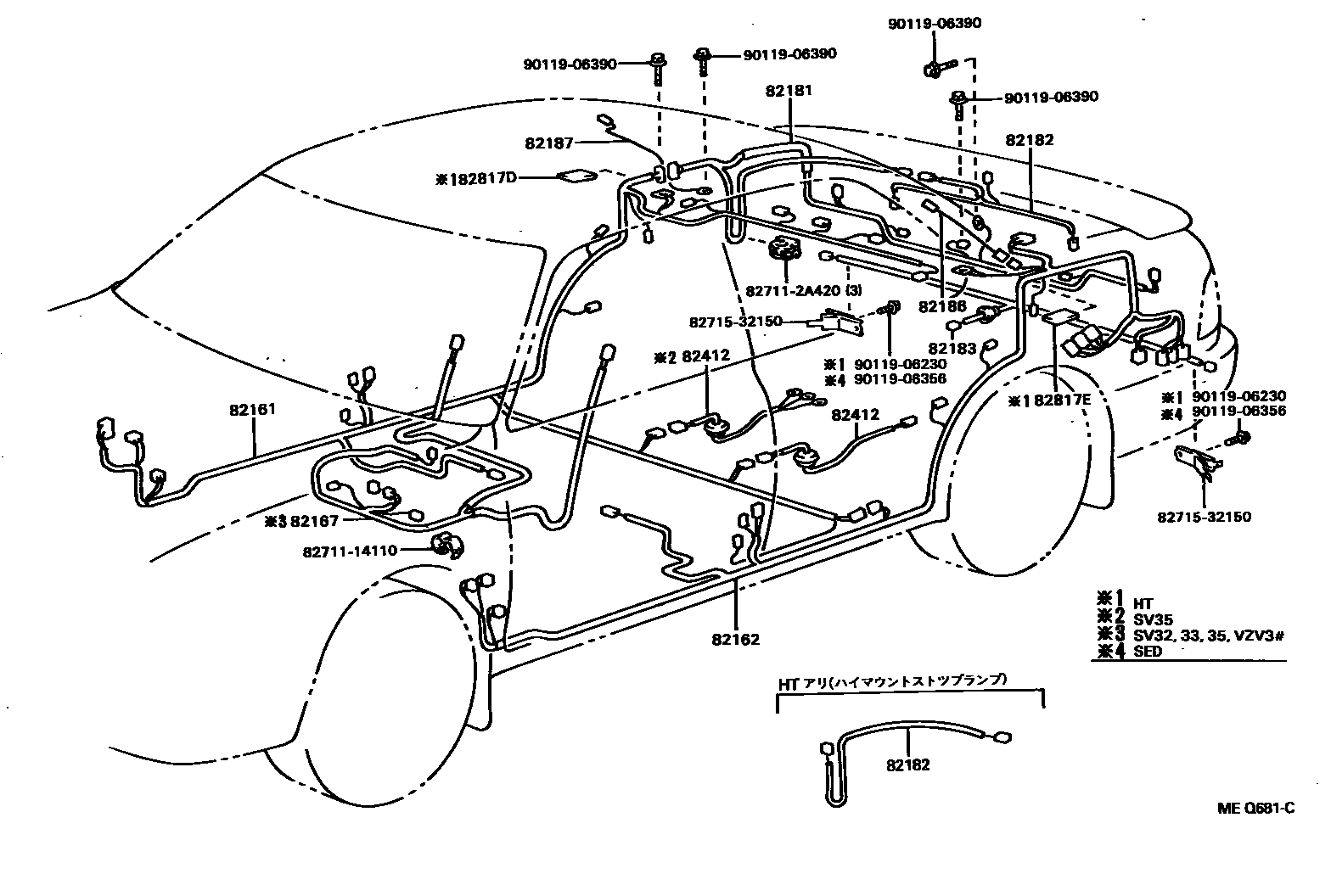Toyota CAMRY 线束和卡夹 EPC diagram — MEQ681C