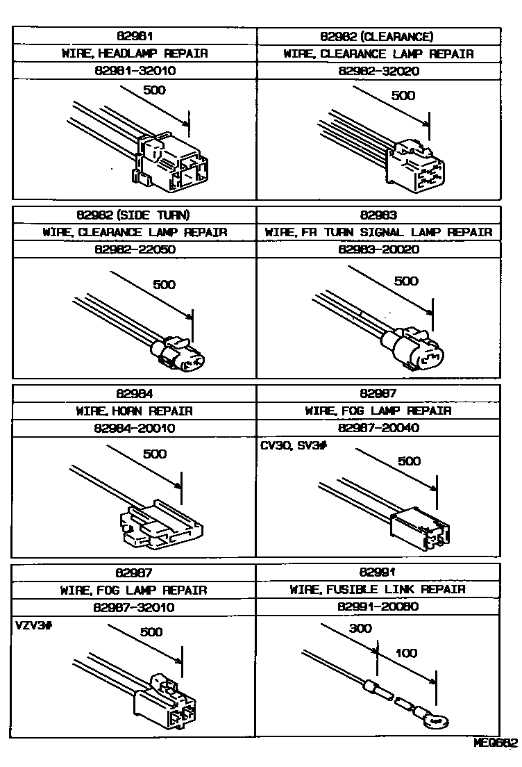 Toyota CAMRY 线束和卡夹 EPC diagram — MEQ682
