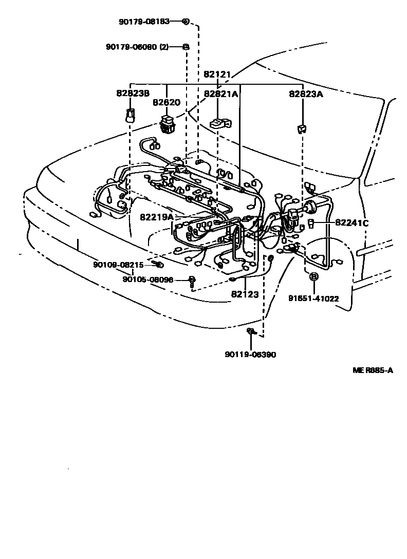 Toyota CAMRY 线束和卡夹 EPC diagram — MER685A