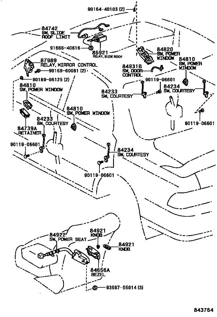 Toyota CAMRY 开关和继电器和ECU EPC diagram — 843764