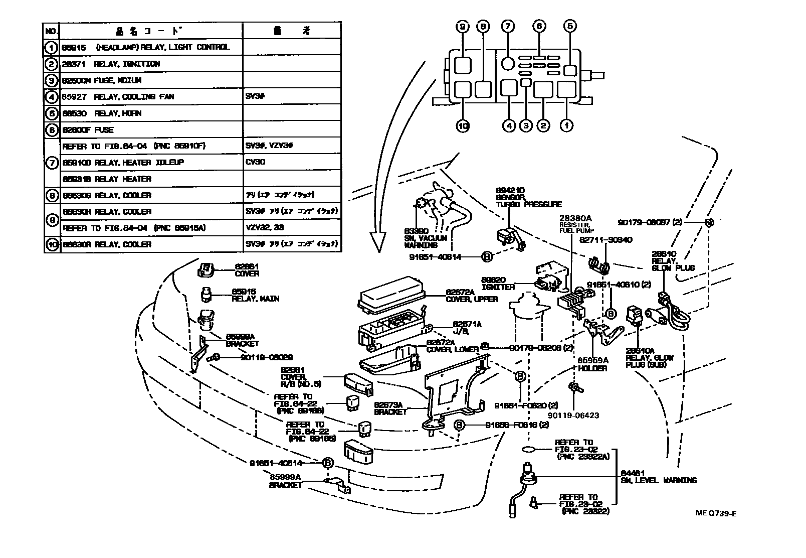 Toyota CAMRY 开关和继电器和ECU EPC diagram — MEQ739E