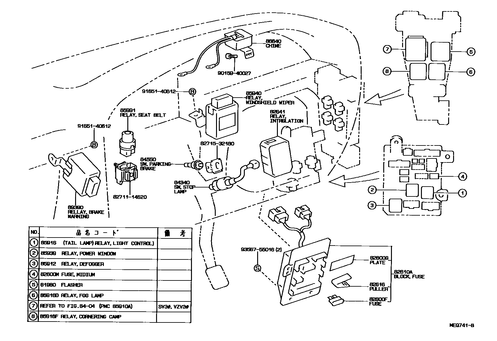 Toyota CAMRY 开关和继电器和ECU EPC diagram — MEQ741B