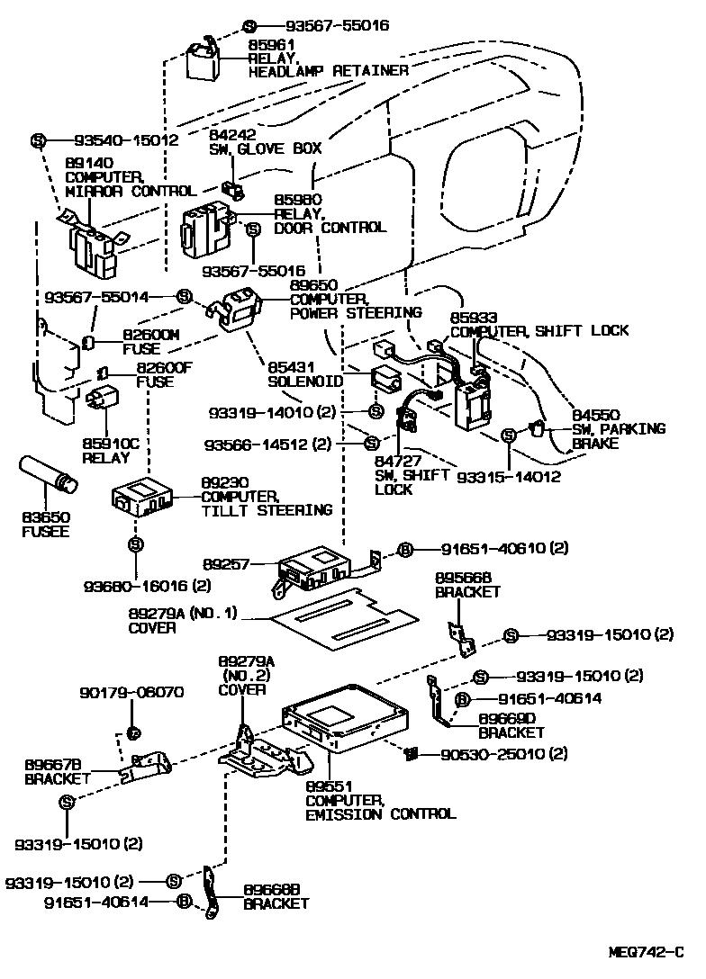 Toyota CAMRY 开关和继电器和ECU EPC diagram — MEQ742C