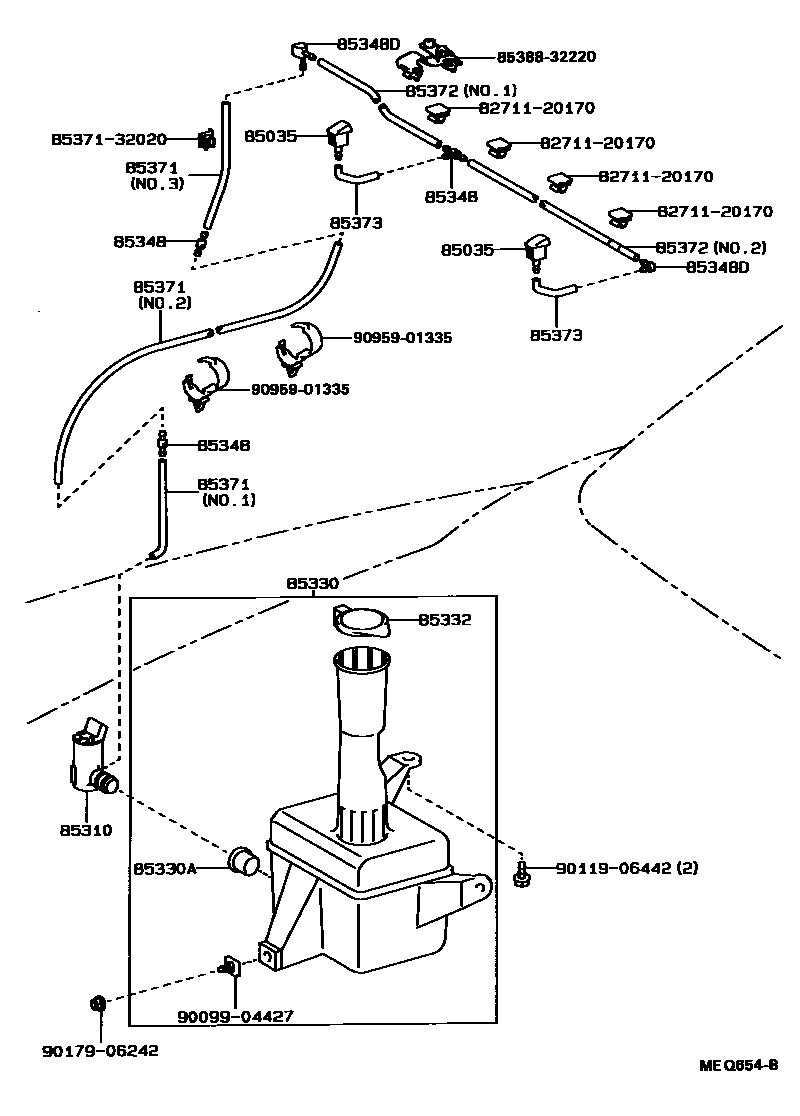 Toyota CAMRY 挡风玻璃清洗器 EPC diagram — MEQ654B