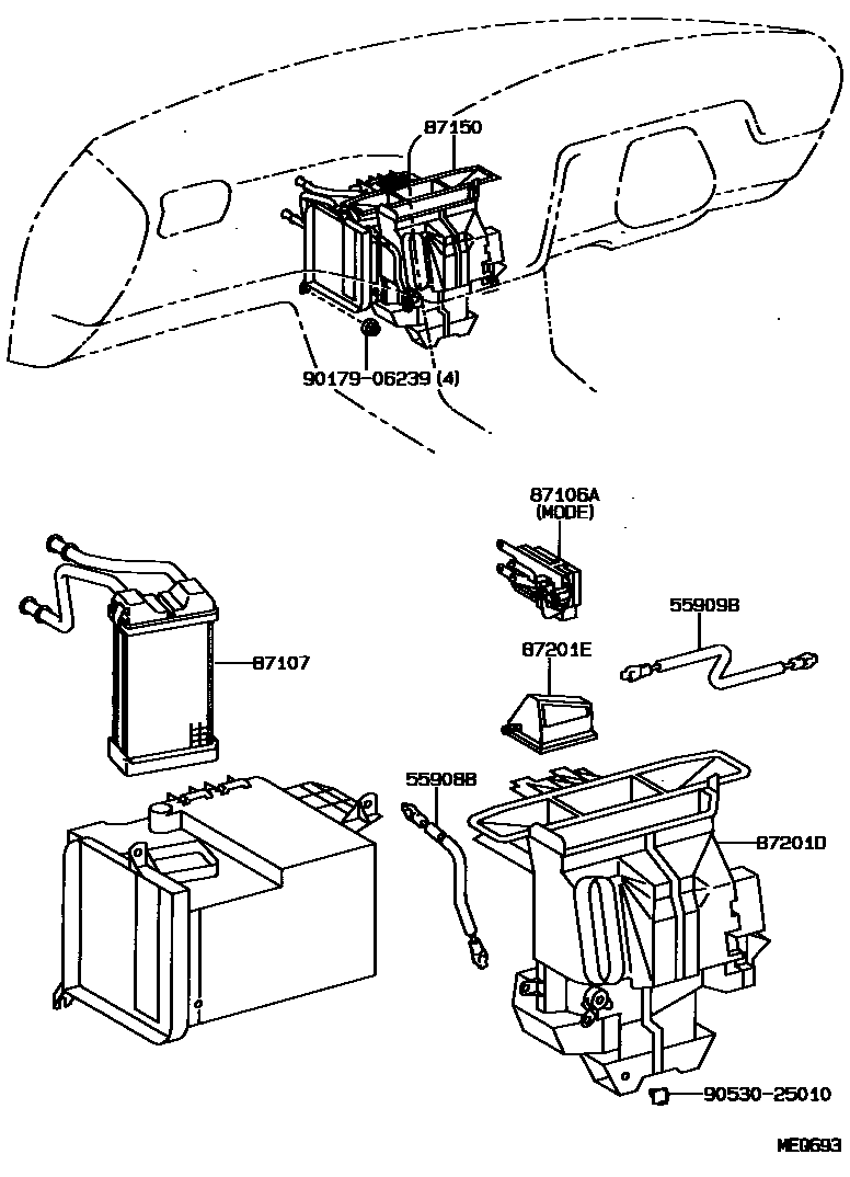 Toyota CAMRY 暖风和空调系统 - 加热装置和鼓风机 EPC diagram — MEQ693