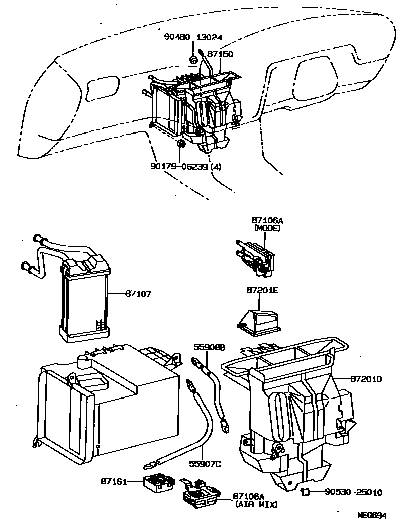 Toyota CAMRY 暖风和空调系统 - 加热装置和鼓风机 EPC diagram — MEQ694