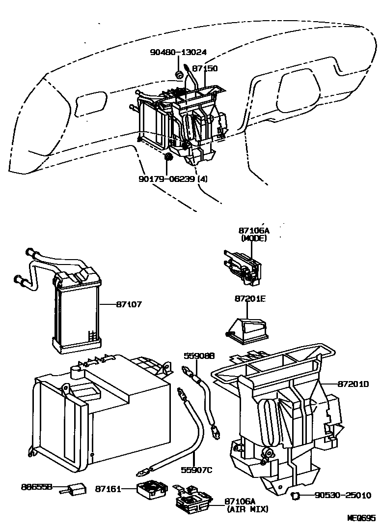Toyota CAMRY 暖风和空调系统 - 加热装置和鼓风机 EPC diagram — MEQ695