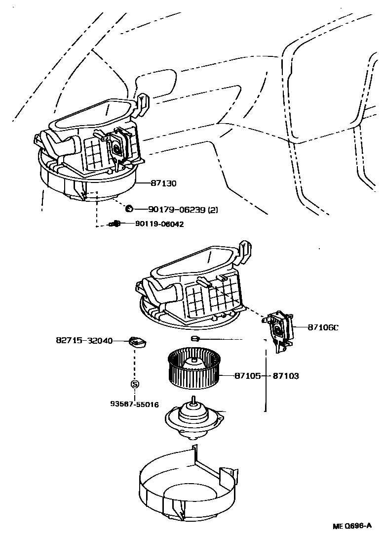 Toyota CAMRY 暖风和空调系统 - 加热装置和鼓风机 EPC diagram — MEQ696A