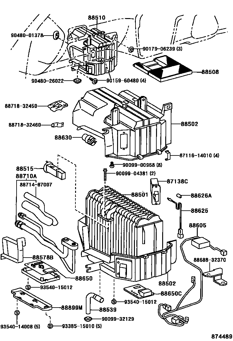 Toyota CAMRY 暖风和空调系统 - 冷却器组件 EPC diagram — 874489