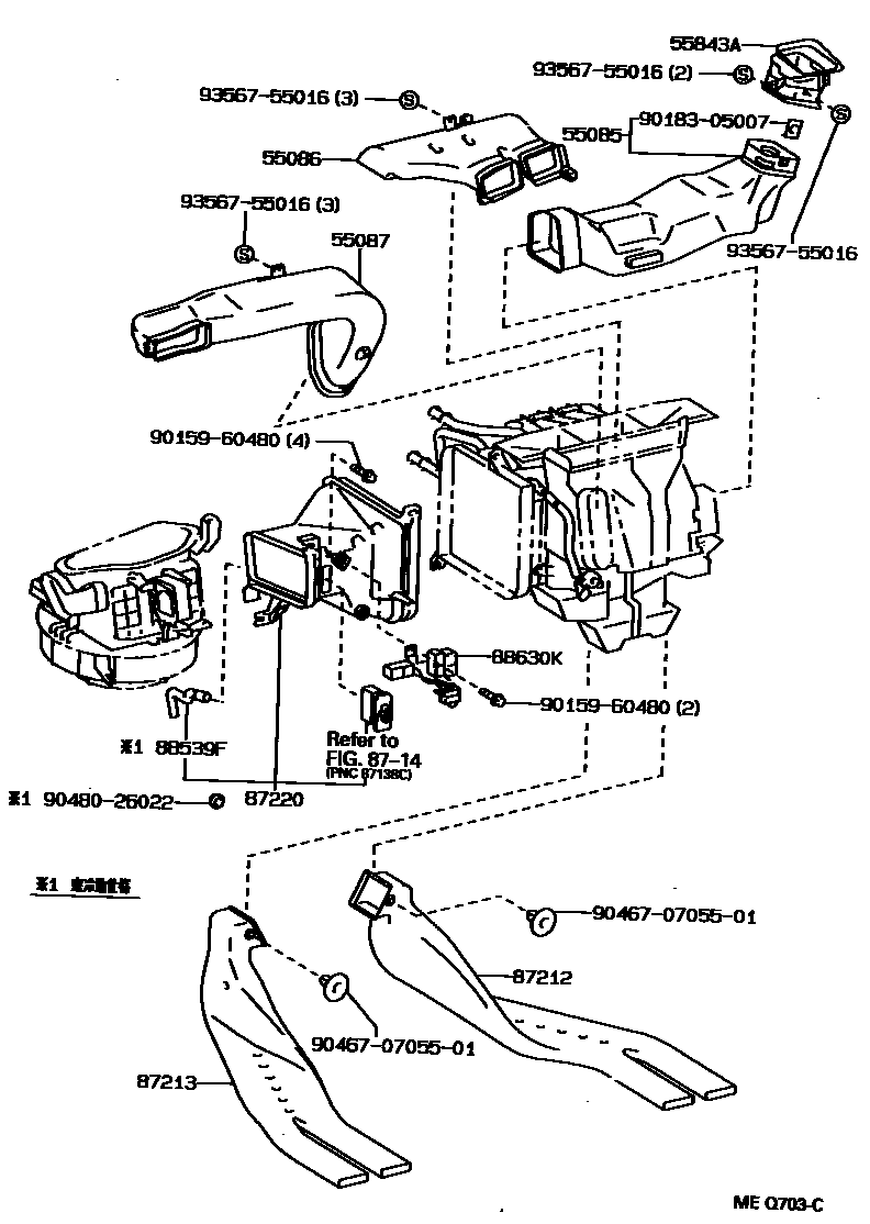 Toyota CAMRY 暖风和空调系统 - 控制器和风管 EPC diagram — MEQ703C